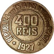 Brazil 400 Reis Liberty. Republic 1927 KM# 520 REPUBLICA DOS ESTADOS UNIDOS DO BRASIL 400 RÉIS 1922 coin obverse Brazil 400 Reis Liberty. Republic 1927 KM# 520 REPUBLICA DOS ESTADOS UNIDOS DO BRASIL 400 RÉIS 1922 coin obverse