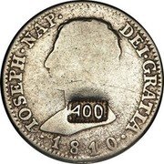 Brazil 400 Reis Countermarked Coinage ND KM# D471 IOSEPH NAP DEI GRATIA 1810 400 coin obverse Brazil 400 Reis Countermarked Coinage ND KM# D471 IOSEPH NAP DEI GRATIA 1810 400 coin obverse