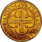 Brazil 4000 Reis Peter II 1698 KM# 89 ET. BRASILIAE. DOMINVS. ANNO. 1696 coin reverse Brazil 4000 Reis Peter II 1698 KM# 89 ET. BRASILIAE. DOMINVS. ANNO. 1696 coin reverse