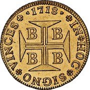 Brazil 4000 Reis Joao V 1718 B KM# 106 1715 IN HOC SIGNO VINCES B B B B coin reverse Brazil 4000 Reis Joao V 1718 B KM# 106 1715 IN HOC SIGNO VINCES B B B B coin reverse