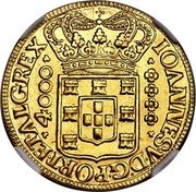 Brazil 4000 Reis Joao V 1726 M KM# 115 IOANNES V D G PORT ET ALG REX 4000 coin obverse Brazil 4000 Reis Joao V 1726 M KM# 115 IOANNES V D G PORT ET ALG REX 4000 coin obverse