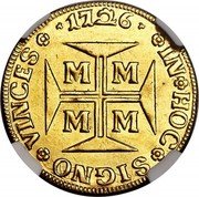 Brazil 4000 Reis Joao V 1726 M KM# 115 1726 IN HOC SIGNO VINCES M M M M coin reverse Brazil 4000 Reis Joao V 1726 M KM# 115 1726 IN HOC SIGNO VINCES M M M M coin reverse