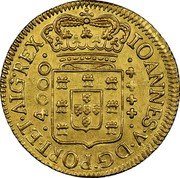 Brazil 4000 Reis Joao V 1726 R KM# 102 IOANNES V D G PORT ET ALG REX 4000 coin obverse Brazil 4000 Reis Joao V 1726 R KM# 102 IOANNES V D G PORT ET ALG REX 4000 coin obverse