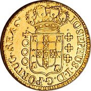 Brazil 4000 Reis Jose I 1752 KM# 171.1 IOSEPHUS I D G PORTUG REX 4000 coin obverse Brazil 4000 Reis Jose I 1752 KM# 171.1 IOSEPHUS I D G PORTUG REX 4000 coin obverse