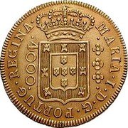 Brazil 4000 Reis Maria I 1792 KM# 225.1 MARIA I D G PORTUG REGINA 4000 coin obverse Brazil 4000 Reis Maria I 1792 KM# 225.1 MARIA I D G PORTUG REGINA 4000 coin obverse