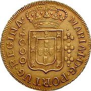Brazil 4000 Reis Maria I 1804/2 KM# 225.2 MARIA. I. D.G. PORTUG. REGINA. 4000 coin obverse Brazil 4000 Reis Maria I 1804/2 KM# 225.2 MARIA. I. D.G. PORTUG. REGINA. 4000 coin obverse