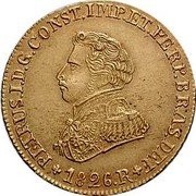 Brazil 4000 Reis Pedro I 1826 R KM# 369.1 PETRUS.I.D.G.CONST.IMP.ET.PERP.BRAS.DEF 1823.R coin obverse Brazil 4000 Reis Pedro I 1826 R KM# 369.1 PETRUS.I.D.G.CONST.IMP.ET.PERP.BRAS.DEF 1823.R coin obverse