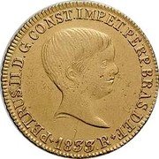 Brazil 4000 Reis Pedro II 1833/2 R KM# 386.1 PETRUS.II.D.G.CONST.IMP.ET.PERP.BRAS.DEF 1833.R coin obverse Brazil 4000 Reis Pedro II 1833/2 R KM# 386.1 PETRUS.II.D.G.CONST.IMP.ET.PERP.BRAS.DEF 1833.R coin obverse