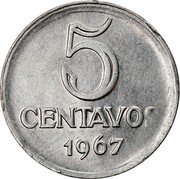 Brazil 5 Centavos Liberty 1967 KM# 577.1 5 CENTAVOS 1969 coin reverse Brazil 5 Centavos Liberty 1967 KM# 577.1 5 CENTAVOS 1969 coin reverse