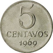 Brazil 5 Centavos Liberty 1969 KM# 577.2 5 CENTAVOS 1969 coin reverse Brazil 5 Centavos Liberty 1969 KM# 577.2 5 CENTAVOS 1969 coin reverse