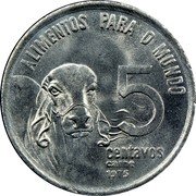 Brazil 5 Centavos Zebu 1975 KM# 587.2 ALIMENTOS PARA O MUNDO 5 CENTAVOS CARNE 1975 coin reverse Brazil 5 Centavos Zebu 1975 KM# 587.2 ALIMENTOS PARA O MUNDO 5 CENTAVOS CARNE 1975 coin reverse