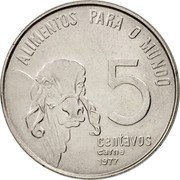 Brazil 5 Centavos Zebu 1977 KM# 587.1 ALIMENTOS PARA O MUNDO 5 CENTAVOS CARNE 1975 coin reverse Brazil 5 Centavos Zebu 1977 KM# 587.1 ALIMENTOS PARA O MUNDO 5 CENTAVOS CARNE 1975 coin reverse