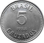 Brazil 5 Cruzados National Arms 1988 KM# 606 BRASIL 5 1988 CRUZADOS coin reverse Brazil 5 Cruzados National Arms 1988 KM# 606 BRASIL 5 1988 CRUZADOS coin reverse
