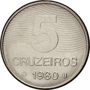 Brazil 5 Cruzeiros Coffee Plant 1980 KM# 591 5 CRUZEIROS 1980 coin reverse Brazil 5 Cruzeiros Coffee Plant 1980 KM# 591 5 CRUZEIROS 1980 coin reverse