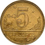 Brazil 5 Cruzeiros Map of Brazil 1942 KM# 560 1942 5 CRUZEIROS WT coin reverse Brazil 5 Cruzeiros Map of Brazil 1942 KM# 560 1942 5 CRUZEIROS WT coin reverse