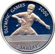 Cook Islands 5 Dollars Elizabeth II Table tennis 2000  Proof OLYMPIC GAMES 2000 5 DOLLARS coin reverse Cook Islands 5 Dollars Elizabeth II Table tennis 2000  Proof OLYMPIC GAMES 2000 5 DOLLARS coin reverse