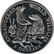 Cook Islands 5 Dollars Endangered Wildlife. European otter 1990 In Sets only 5 DOLLARS ENDANGERED WORLD WILDLIFE coin reverse