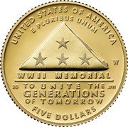 USA Five Dollars Greatest Generation 2024 W UNITED STATES OF AMERICA E PLURIBUS UNUM WWII MEMORIAL TO UNITE THE GENERATIONS OF TOMORROW FIVE DOLLARS BS W JFM coin obverse USA Five Dollars Greatest Generation 2024 W UNITED STATES OF AMERICA E PLURIBUS UNUM WWII MEMORIAL TO UNITE THE GENERATIONS OF TOMORROW FIVE DOLLARS BS W JFM coin obverse