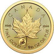 Canada 5 Dollars Maple Leaf. Polar Bear Privy Mark 2024 CANADA 9999 FINE GOLD 1/10 OZ OR PUR 9999 coin reverse Canada 5 Dollars Maple Leaf. Polar Bear Privy Mark 2024 CANADA 9999 FINE GOLD 1/10 OZ OR PUR 9999 coin reverse
