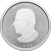 Canada 5 Dollars (Treasured Silver Maple Leaf. Dragon Privy Mark) CHARLES III 5 DOLLARS 2024 SR coin obverse Canada 5 Dollars (Treasured Silver Maple Leaf. Dragon Privy Mark) CHARLES III 5 DOLLARS 2024 SR coin obverse