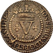 Brazil 5 Reis Jose I 1767 B KM# 188 JOSEPHUS I D G P ET BRASIL REX V 1769 coin obverse Brazil 5 Reis Jose I 1767 B KM# 188 JOSEPHUS I D G P ET BRASIL REX V 1769 coin obverse