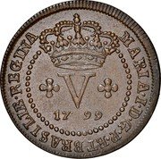 Brazil 5 Reis Maria I 1799 B KM# 227 MARIA I D G P ET BRASILIÆ REGINA V 1799 coin obverse Brazil 5 Reis Maria I 1799 B KM# 227 MARIA I D G P ET BRASILIÆ REGINA V 1799 coin obverse