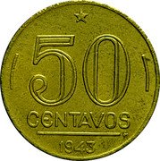 Brazil 50 Centavos Getulio Vargas 1943 KM# 557a 50 CENTAVOS 1945 coin reverse Brazil 50 Centavos Getulio Vargas 1943 KM# 557a 50 CENTAVOS 1945 coin reverse