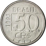 Brazil 50 Cruzeiros Reais Jaguar 1993 KM# 629 BRASIL 1993 50 CR$ coin obverse