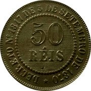Brazil 50 Reis Pedro II 1888 KM# 482 DECRETO N°1817 DE 3 DE SETEMBRO DE 1870 50 RÉIS coin reverse Brazil 50 Reis Pedro II 1888 KM# 482 DECRETO N°1817 DE 3 DE SETEMBRO DE 1870 50 RÉIS coin reverse