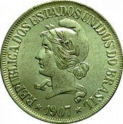 Brazil 500 Reis Liberty. Republic 1907 KM# 506 REPUBLICA DOS ESTADOS UNIDOS DO BRASIL 1908 coin obverse Brazil 500 Reis Liberty. Republic 1907 KM# 506 REPUBLICA DOS ESTADOS UNIDOS DO BRASIL 1908 coin obverse
