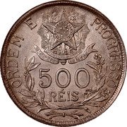Brazil 500 Reis Liberty. Republic 1912 KM# 509 ORDEM E PROGRESSO 500 RÉIS coin reverse Brazil 500 Reis Liberty. Republic 1912 KM# 509 ORDEM E PROGRESSO 500 RÉIS coin reverse
