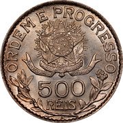 Brazil 500 Reis Liberty. Republic 1913 A KM# 512 ORDEM E PROGRESSO ESTADOS UNIDOS DO BRAZIL 15 DE NOVEMBRO DE 1889 500 RÉIS A coin reverse Brazil 500 Reis Liberty. Republic 1913 A KM# 512 ORDEM E PROGRESSO ESTADOS UNIDOS DO BRAZIL 15 DE NOVEMBRO DE 1889 500 RÉIS A coin reverse