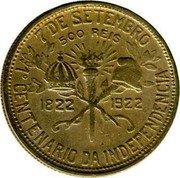 Brazil 500 Reis 100th Anniversary of the Independence of Brazil 1922 KM# 521.1 7 DE SETEMBRO 500 RÉIS 1822 1922 1° CENTENARIO DA INDEPENDENCIA coin reverse Brazil 500 Reis 100th Anniversary of the Independence of Brazil 1922 KM# 521.1 7 DE SETEMBRO 500 RÉIS 1822 1922 1° CENTENARIO DA INDEPENDENCIA coin reverse