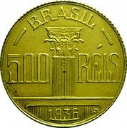 Brazil 500 Reis Regente Feijo. Thicker Planchet 1936 KM# 540 BRASIL 500 RÉIS 1936 WT coin obverse Brazil 500 Reis Regente Feijo. Thicker Planchet 1936 KM# 540 BRASIL 500 RÉIS 1936 WT coin obverse