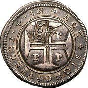 Brazil 500 Reis Joao IV Countermarked Coin ND (1663) KM# 36 IN HOC SIGNO VINCES P P P P 500 coin reverse Brazil 500 Reis Joao IV Countermarked Coin ND (1663) KM# 36 IN HOC SIGNO VINCES P P P P 500 coin reverse