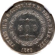 Brazil 500 Reis Pedro II 1850 KM# 458 PETRUS II. D. G. CONST. IMP. ET PERP. BRAS. DEF. 500 1848 coin obverse Brazil 500 Reis Pedro II 1850 KM# 458 PETRUS II. D. G. CONST. IMP. ET PERP. BRAS. DEF. 500 1848 coin obverse
