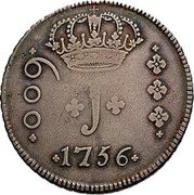 Brazil 600 Reis Jose I 1756 B KM# 179 J 600 1758 coin obverse Brazil 600 Reis Jose I 1756 B KM# 179 J 600 1758 coin obverse