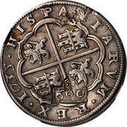 Brazil 600 Reis Spanish Colonial Coin ND (1658) KM# 19.1 HISPANIARVM REX 1635 600 coin reverse Brazil 600 Reis Spanish Colonial Coin ND (1658) KM# 19.1 HISPANIARVM REX 1635 600 coin reverse