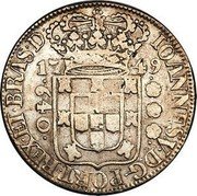 Brazil 640 Reis Joao V 1749 KM# 158.3 IOANNES. V. D. G. PORT. REX. ET. BRAS. D. 17 49 640 coin obverse Brazil 640 Reis Joao V 1749 KM# 158.3 IOANNES. V. D. G. PORT. REX. ET. BRAS. D. 17 49 640 coin obverse