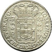 Brazil 640 Reis Jose I 1757 B KM# 170.3 IOSEPHUS I D G PORT REX ET BRAS D 17 57 640 coin obverse Brazil 640 Reis Jose I 1757 B KM# 170.3 IOSEPHUS I D G PORT REX ET BRAS D 17 57 640 coin obverse