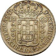 Brazil 640 Reis Jose I 1768 KM# 193.1 JOSEPHUS I D G PORT REX ET BRAS D 17 68 640 coin obverse Brazil 640 Reis Jose I 1768 KM# 193.1 JOSEPHUS I D G PORT REX ET BRAS D 17 68 640 coin obverse