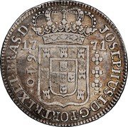 Brazil 640 Reis Jose I 1771 KM# 193.2 JOSEPHUS I D G PORT REX ET BRAS D 17 68 640 coin obverse Brazil 640 Reis Jose I 1771 KM# 193.2 JOSEPHUS I D G PORT REX ET BRAS D 17 68 640 coin obverse