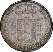 Brazil 640 Reis Maria I 1787 KM# 222.1 MARIA I D G PORT REGINA ET BRAS D 17 87 640 coin obverse Brazil 640 Reis Maria I 1787 KM# 222.1 MARIA I D G PORT REGINA ET BRAS D 17 87 640 coin obverse