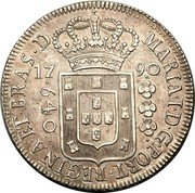 Brazil 640 Reis Maria I 1790 KM# 222.3 MARIA I D G PORT REGINA ET BRAS D 640 coin obverse Brazil 640 Reis Maria I 1790 KM# 222.3 MARIA I D G PORT REGINA ET BRAS D 640 coin obverse