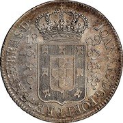 Brazil 640 Reis Joao 1809 R KM# 256.2 JOANNES D G PORT P REGENS ET BRAS D 18 14 640 coin obverse Brazil 640 Reis Joao 1809 R KM# 256.2 JOANNES D G PORT P REGENS ET BRAS D 18 14 640 coin obverse