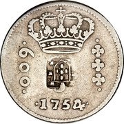 Brazil 640 Reis Joao ND (1809) B Host Date 1754 KM# 299 600 J 1754 coin obverse Brazil 640 Reis Joao ND (1809) B Host Date 1754 KM# 299 600 J 1754 coin obverse