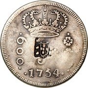 Brazil 640 Reis Joao ND (1809) R Host Date 1754 KM# 300 600 J 1754 coin obverse Brazil 640 Reis Joao ND (1809) R Host Date 1754 KM# 300 600 J 1754 coin obverse