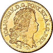 Brazil 6400 Reis Joao V 1750 R KM# 149 IOANNES V D G PORT ET ALG REX 1750 R coin obverse Brazil 6400 Reis Joao V 1750 R KM# 149 IOANNES V D G PORT ET ALG REX 1750 R coin obverse