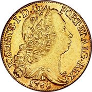 Brazil 6400 Reis Jose I 1765 B KM# 172.1 JOSEPHUS I D G PORT ET ALG REX 1751 B coin obverse Brazil 6400 Reis Jose I 1765 B KM# 172.1 JOSEPHUS I D G PORT ET ALG REX 1751 B coin obverse