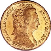 Brazil 6400 Reis Maria I 1793 R KM# 226.1 MARIA I D G PORT ET ALG REGINA 1793 R coin obverse Brazil 6400 Reis Maria I 1793 R KM# 226.1 MARIA I D G PORT ET ALG REGINA 1793 R coin obverse